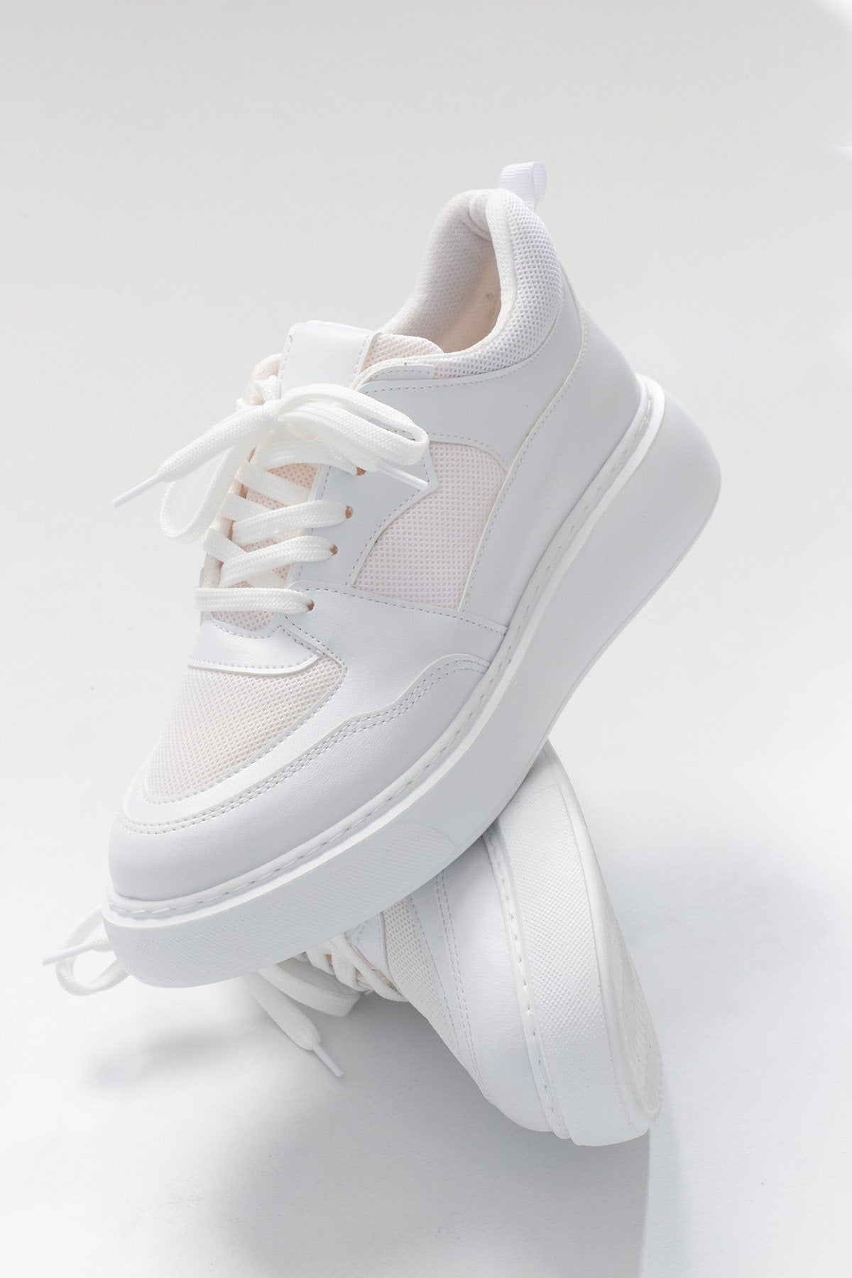 Pure - White Mesh Sneaker – side view showing leather, mesh, white, Vowalisse