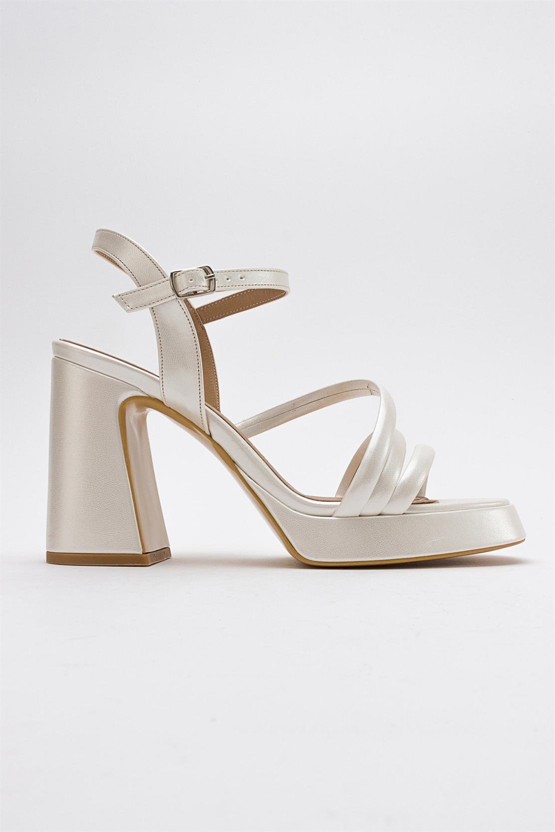 Heas Ivory Platform Sandal – top view showing leather, ivory, Vowalisse