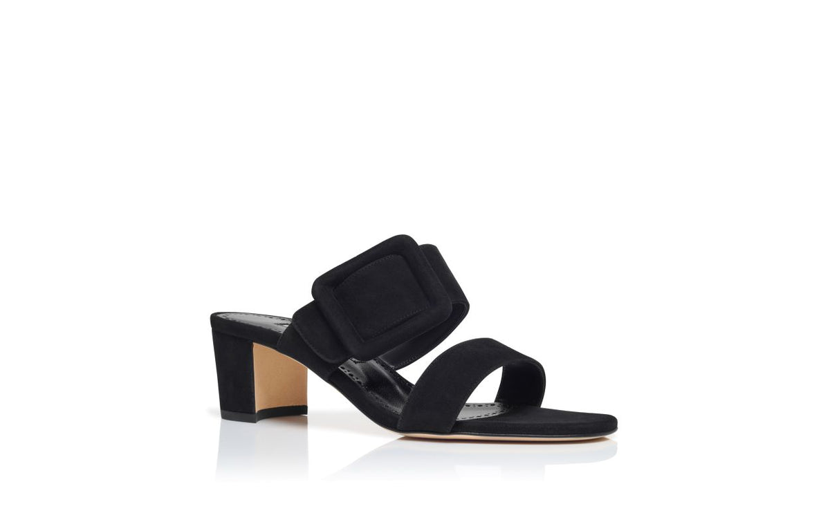 Rosalie Pearl Black Open Toe Mules – top view showing black open toe, suede, Vowalisse