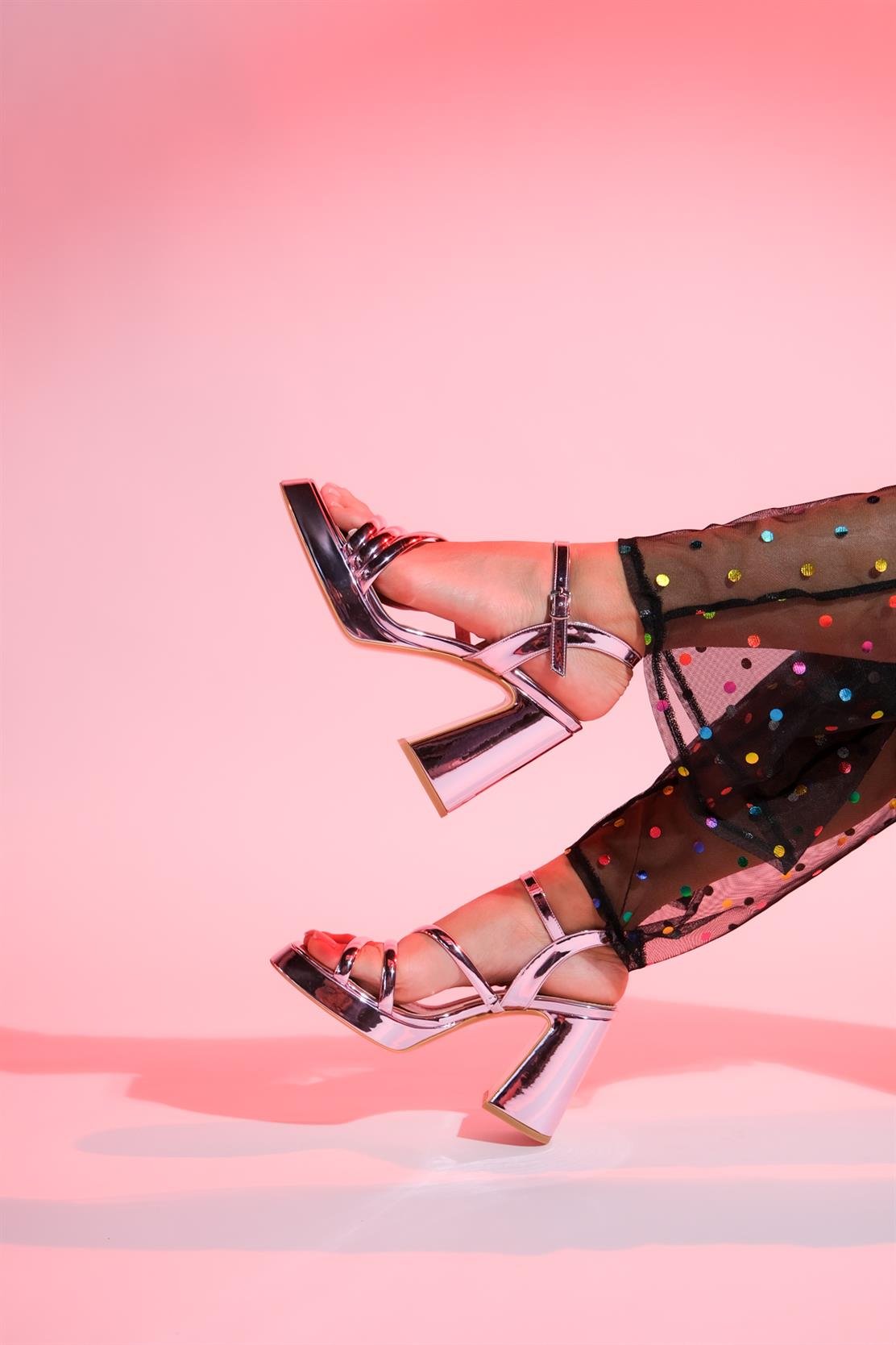 Heas Pink Platform Sandal – side view showing leather, pink, Vowalisse