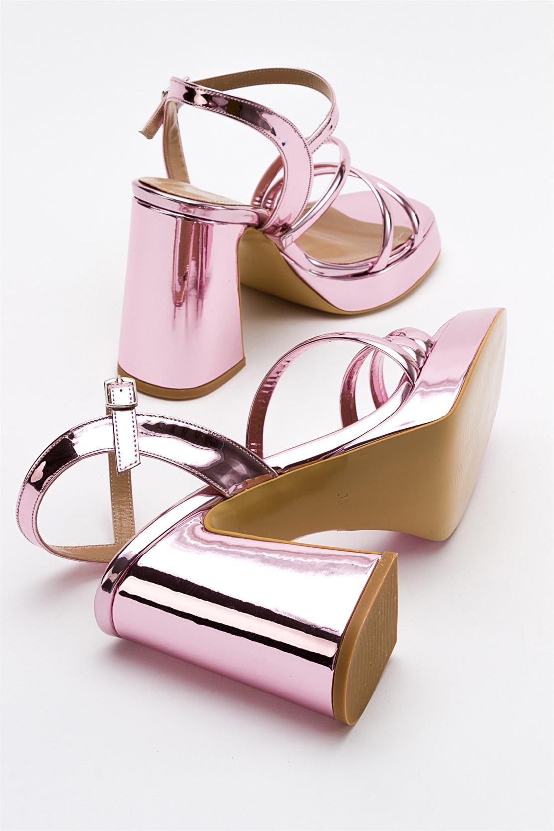 Heas Pink Platform Sandal – detail view showing leather, pink, Vowalisse