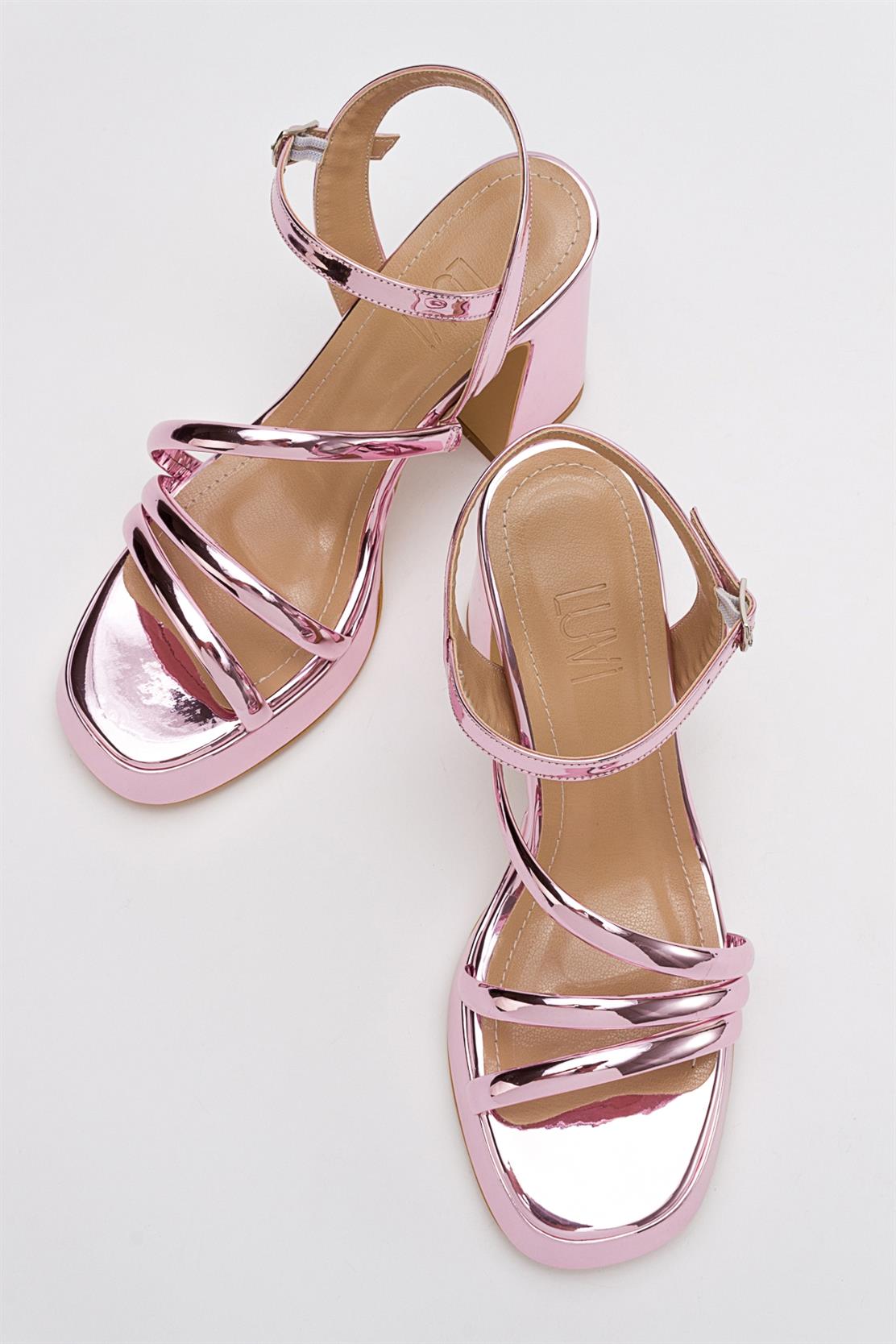 Heas Pink Platform Sandal – back view showing leather, pink, Vowalisse