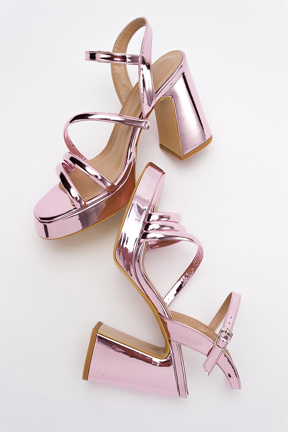 Heas Pink Platform Sandal – top view showing leather, pink, Vowalisse