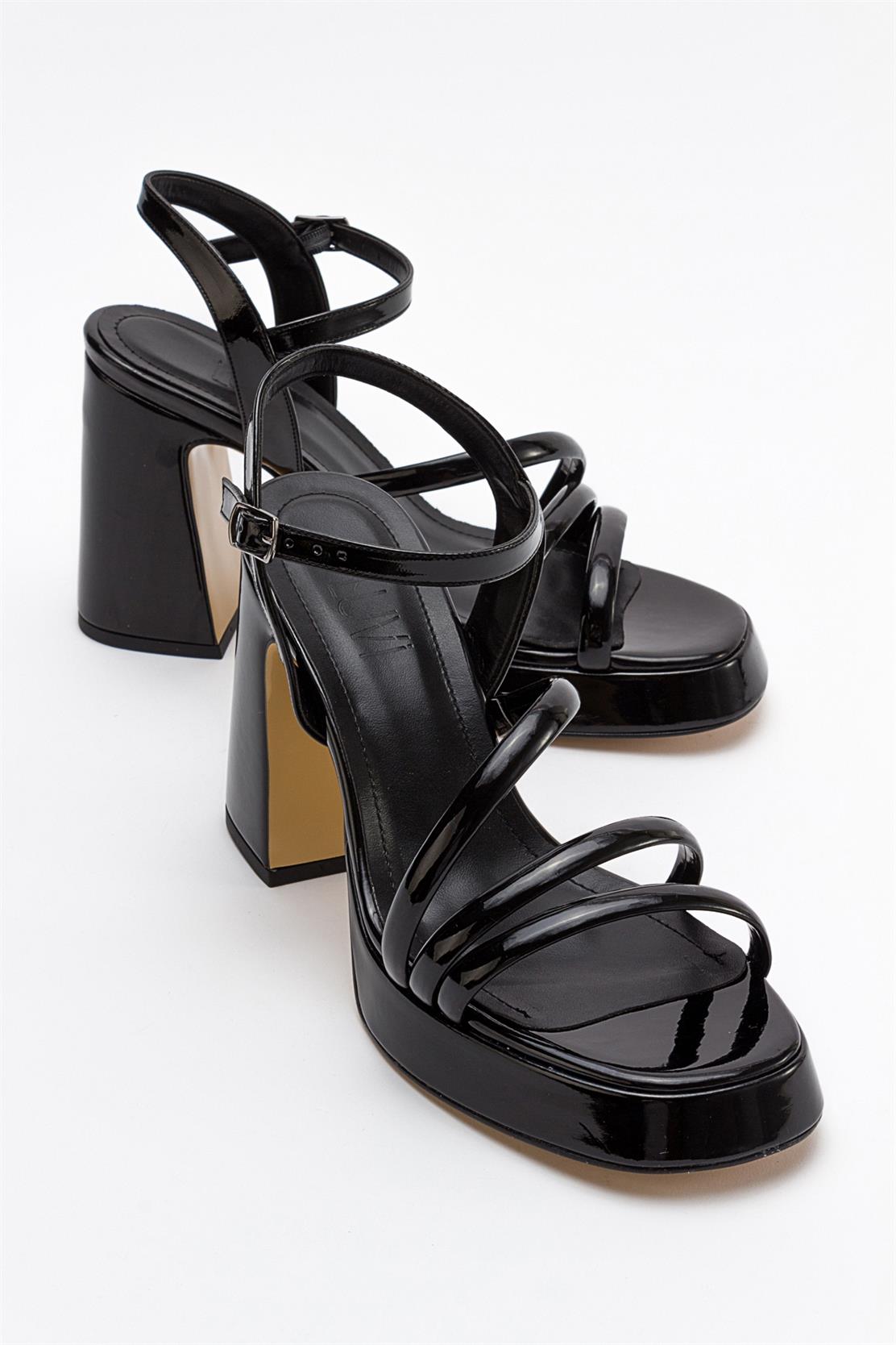 Heas Black Platform Sandal – front three-quarter view showing leather, black, Vowalisse