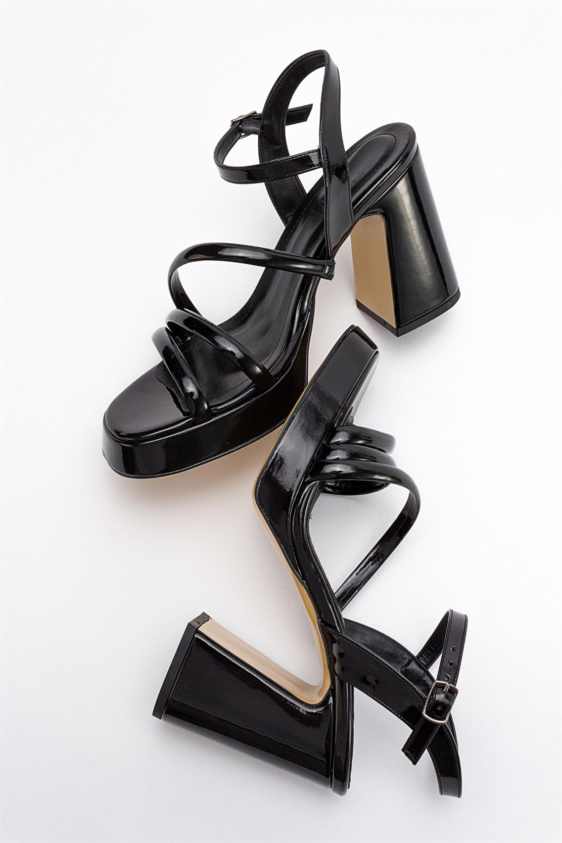 Heas Black Platform Sandal – top view showing leather, black, Vowalisse