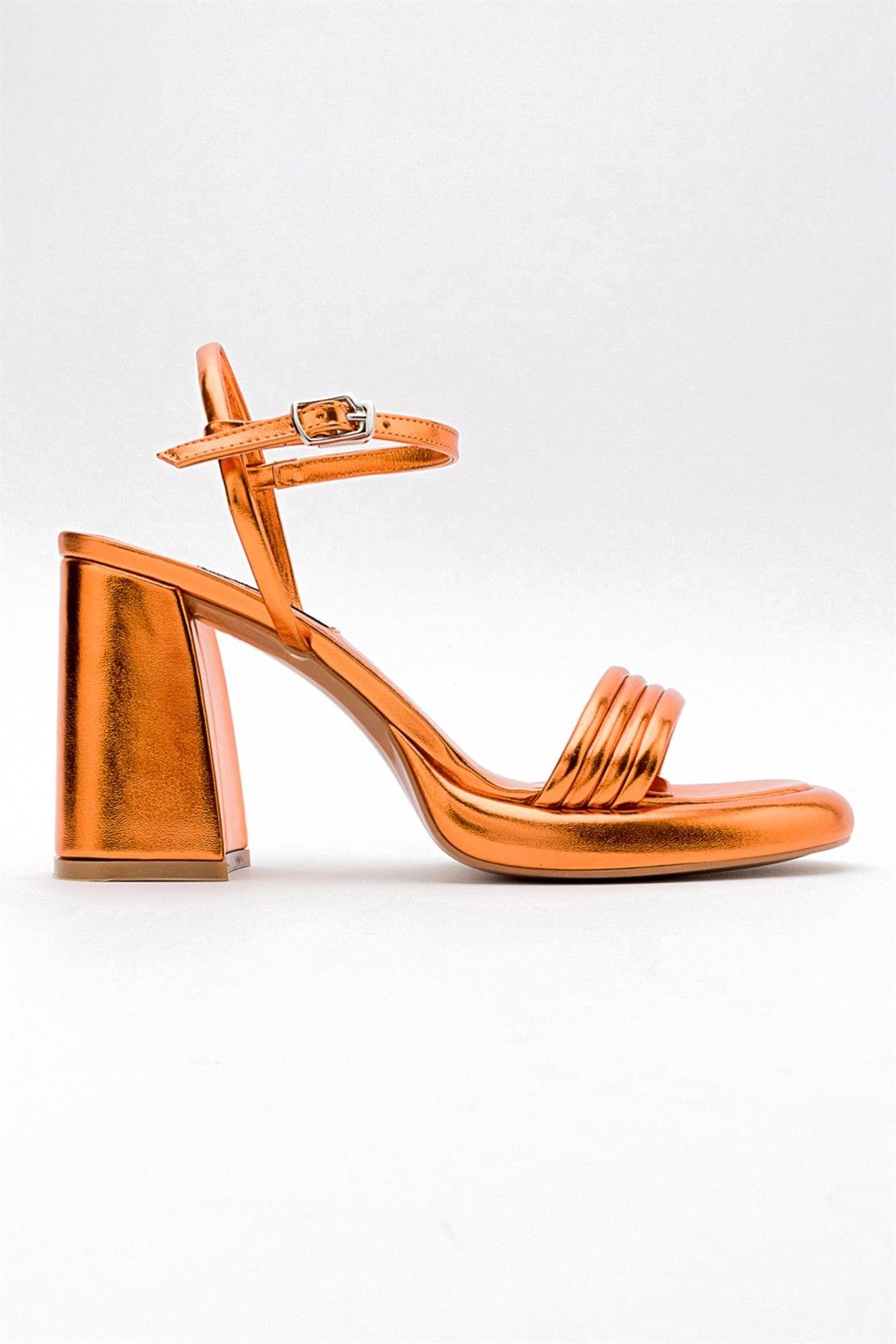 Posse - Orange Metallic Heeled Shoe – top view showing leather, metallic, Vowalisse