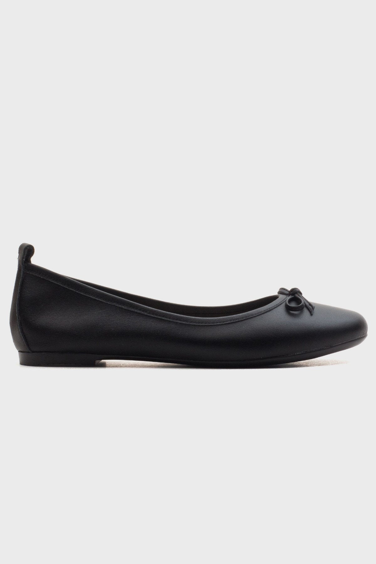 Florence - Black Ballerina Flats – back view showing bow, leather, suede, Vowalisse