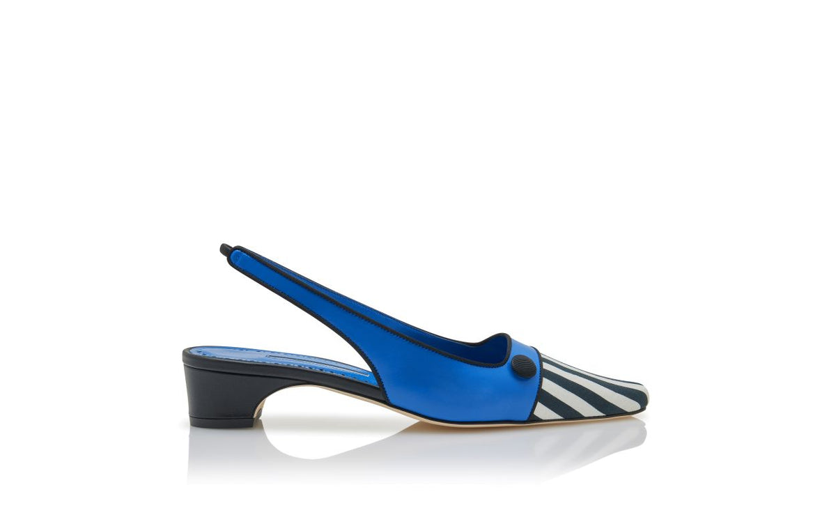 Alessia Pearl Blue Button Detail Slingbacks – side profile showing blue button detail, slingback, almond toe, nappa leather…