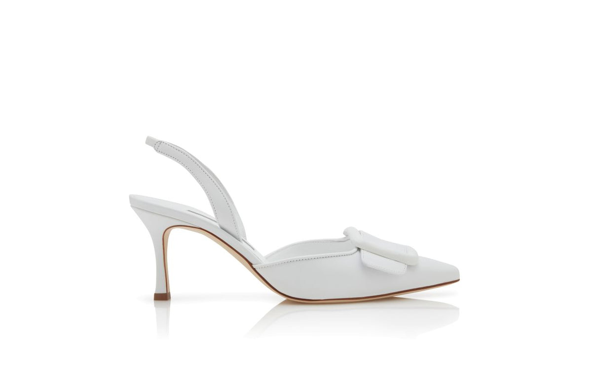 Delphine Crown White Slingback Slingbacks – side profile showing white slingback, pointed toe, nappa leather, Vowalisse