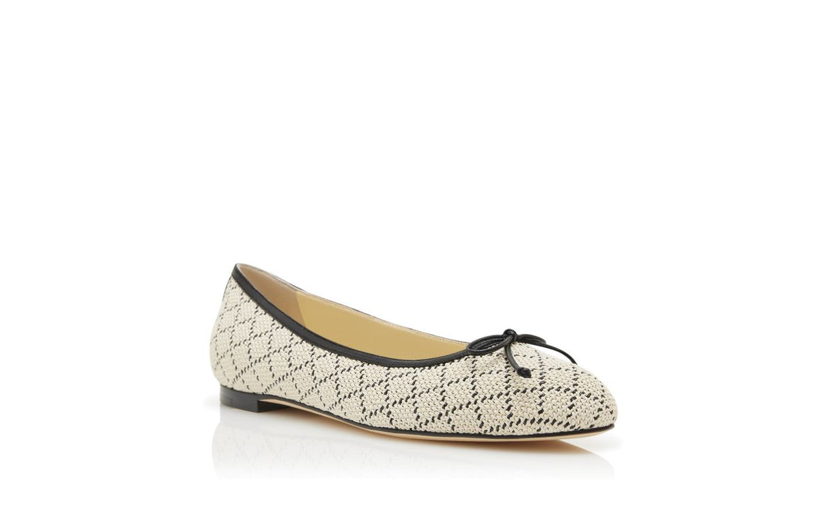 Emmeline Pearl Neutral Bow Detail Pumps – top view showing neutral bow detail, round toe, nappa leather, raffia, Vowalisse