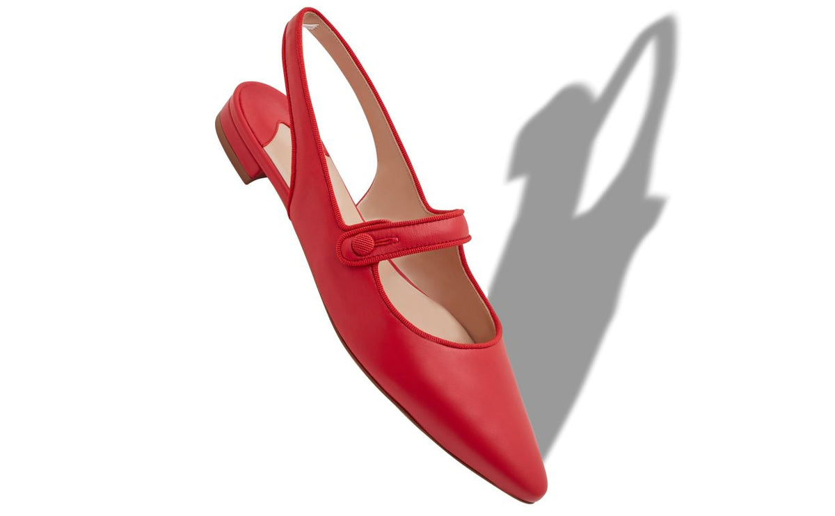 Estelle Rose Red Slingback Slingbacks – front three-quarter view showing red slingback, pointed toe, nappa leather…