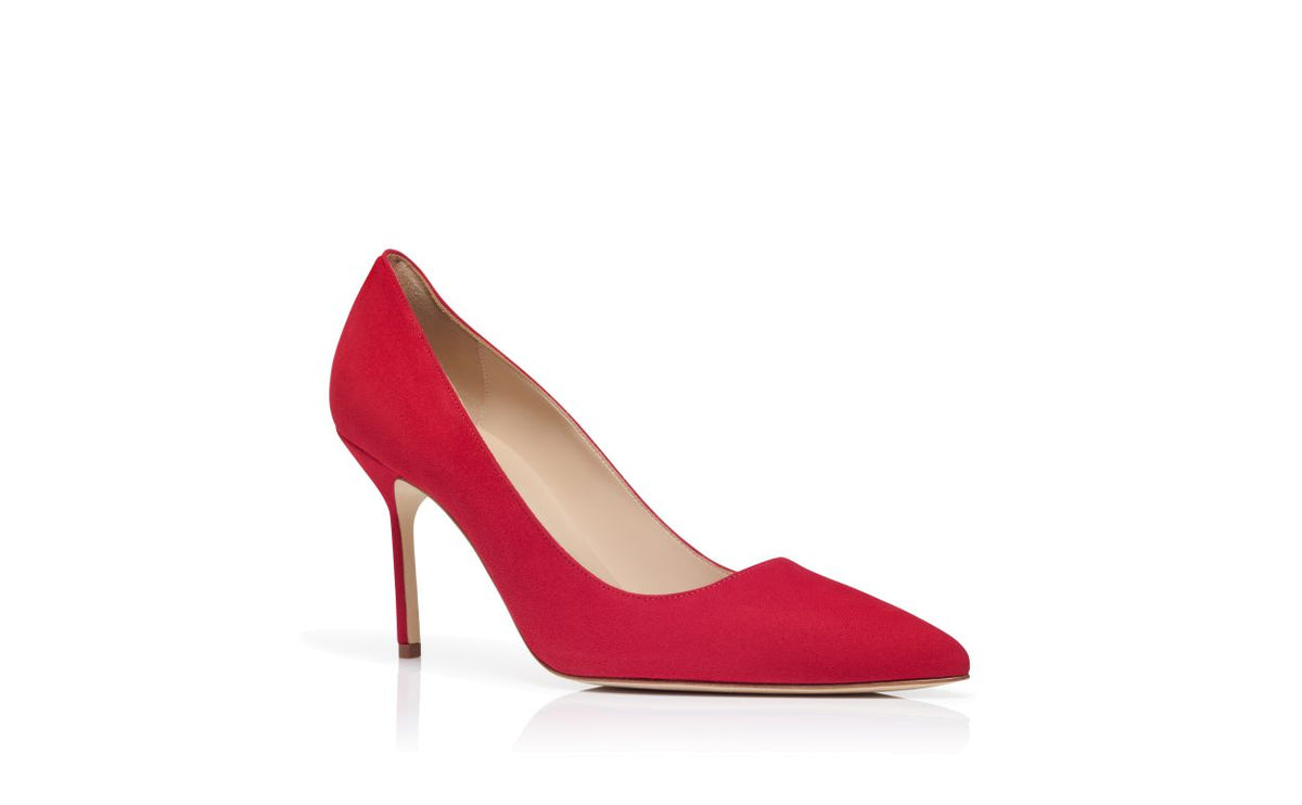 Bianca Rose Red Pointed Toe Pumps – top view showing red pointed toe, suede, Vowalisse