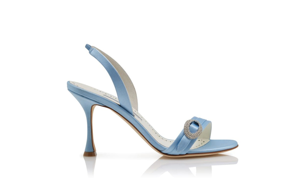 Colette Rose Blue Crystal Embellished Slingbacks – side profile showing blue crystal embellished, slingback, open toe…