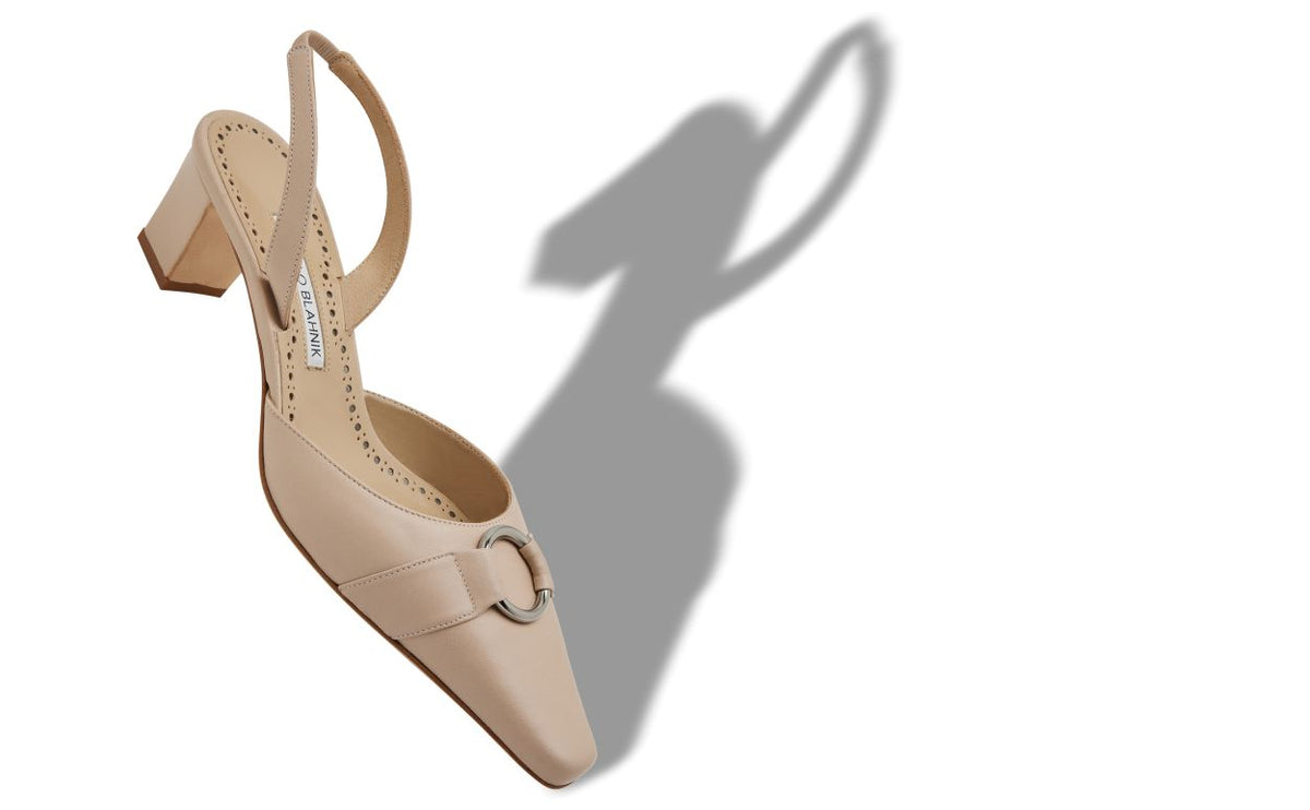 Bianca Lace Neutral Slingback Slingbacks – front three-quarter view showing neutral slingback, almond toe, nappa leather…