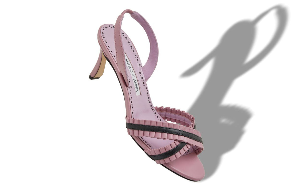 Rosalie Muse Pink Pleat Detail Slingbacks – front three-quarter view showing pink pleat detail, crossover, slingback, open…