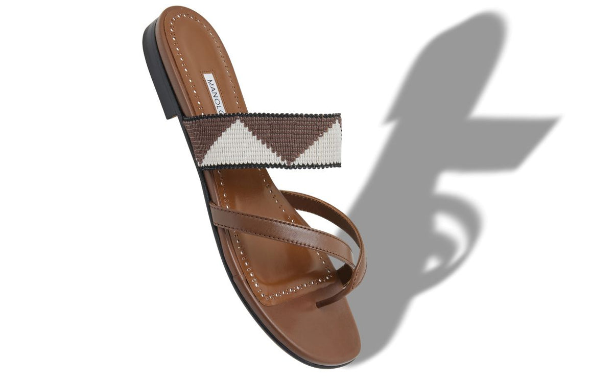 Magnolia Halo Brown Crossover Mules – front three-quarter view showing brown crossover, open toe, nappa leather, Vowalisse