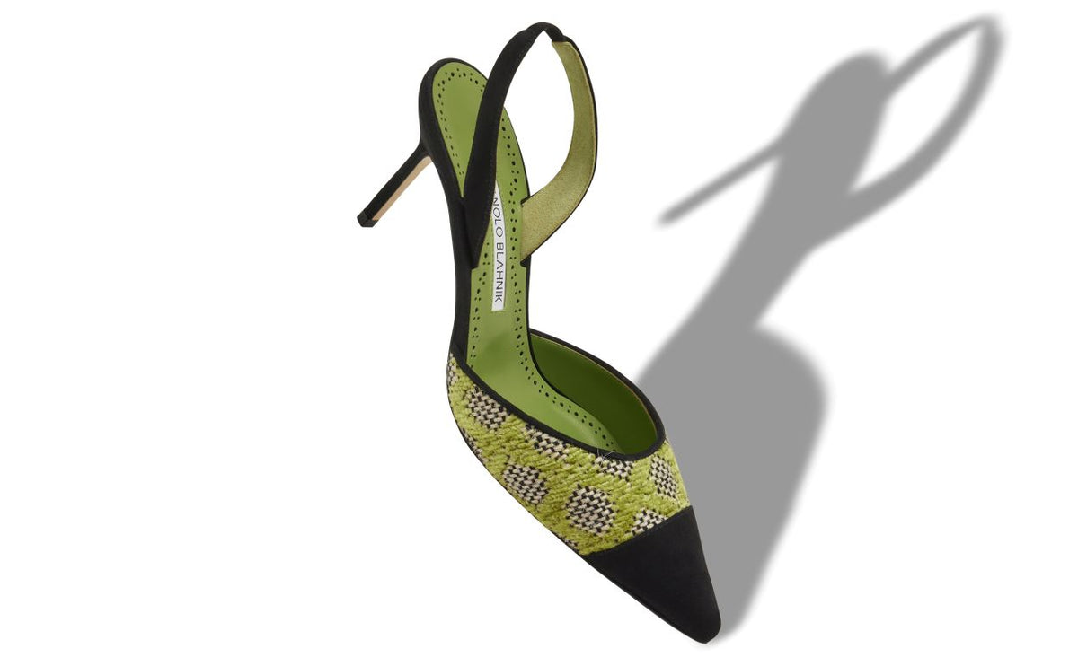Cressida Star Green Slingback Slingbacks – front three-quarter view showing green slingback, pointed toe, suede, raffia…