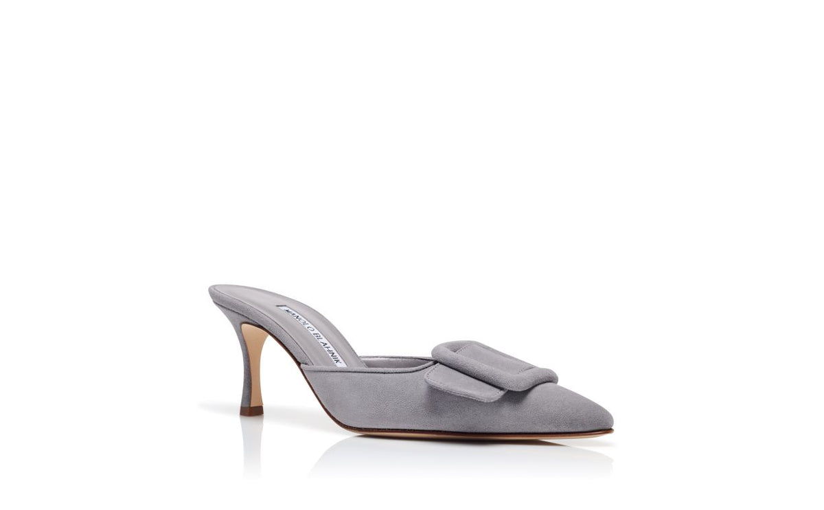 Lucienne Halo Grey Almond Toe Mules – top view showing grey almond toe, suede, Vowalisse