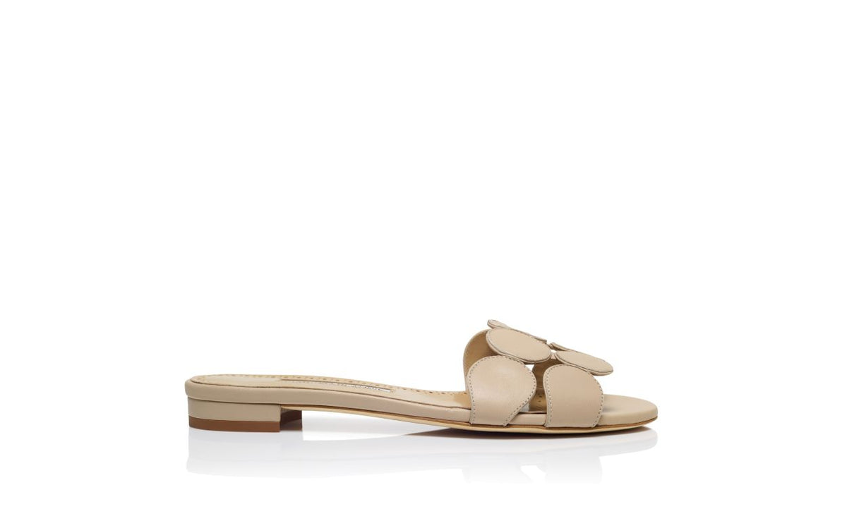 Clarisse Flame Neutral Open Toe Mules – side profile showing neutral open toe, nappa leather, Vowalisse