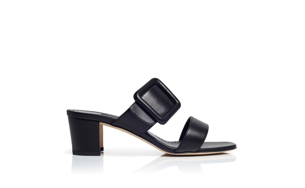 Lucienne Pearl Black Open Toe Mules – side profile showing black open toe, nappa leather, Vowalisse