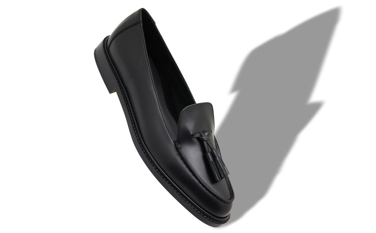 Violetta Rose Black Round Toe Loafers – front three-quarter view showing black round toe, Vowalisse
