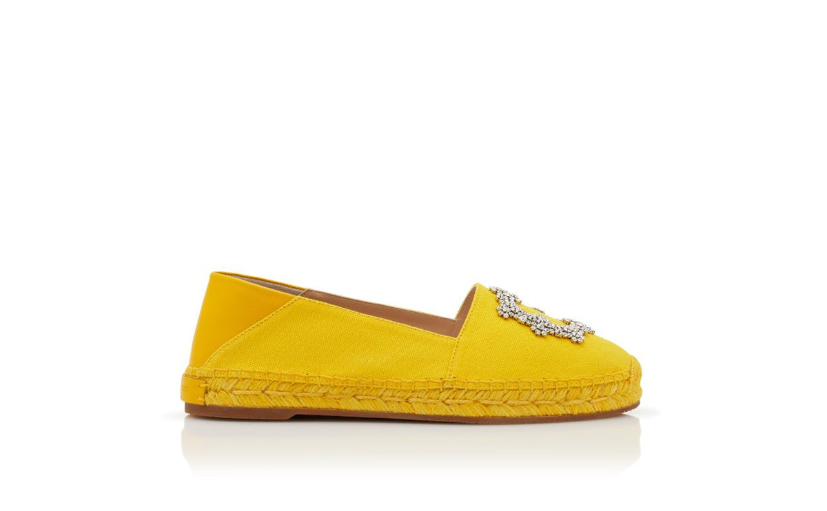 Evangeline Lace Yellow Round Toe Espadrilles – side profile showing yellow round toe, Vowalisse