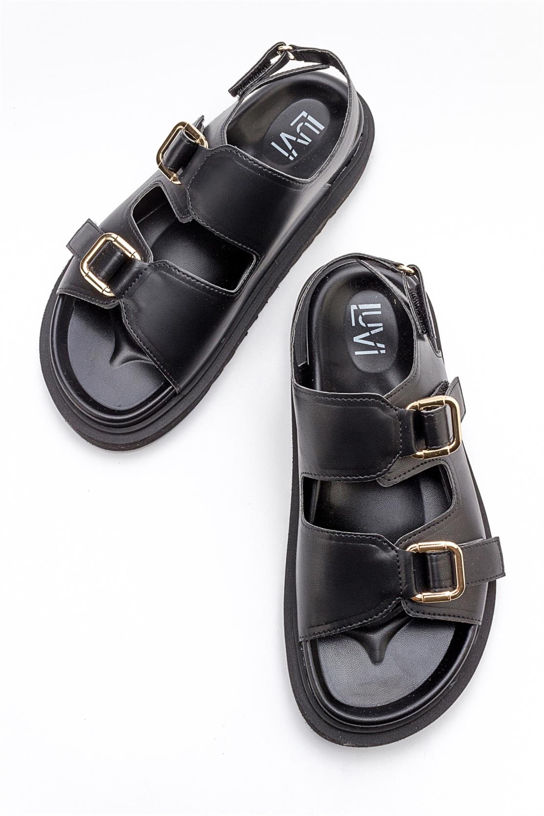 Hermosa - Black Sandal – side view showing leather, black, Vowalisse