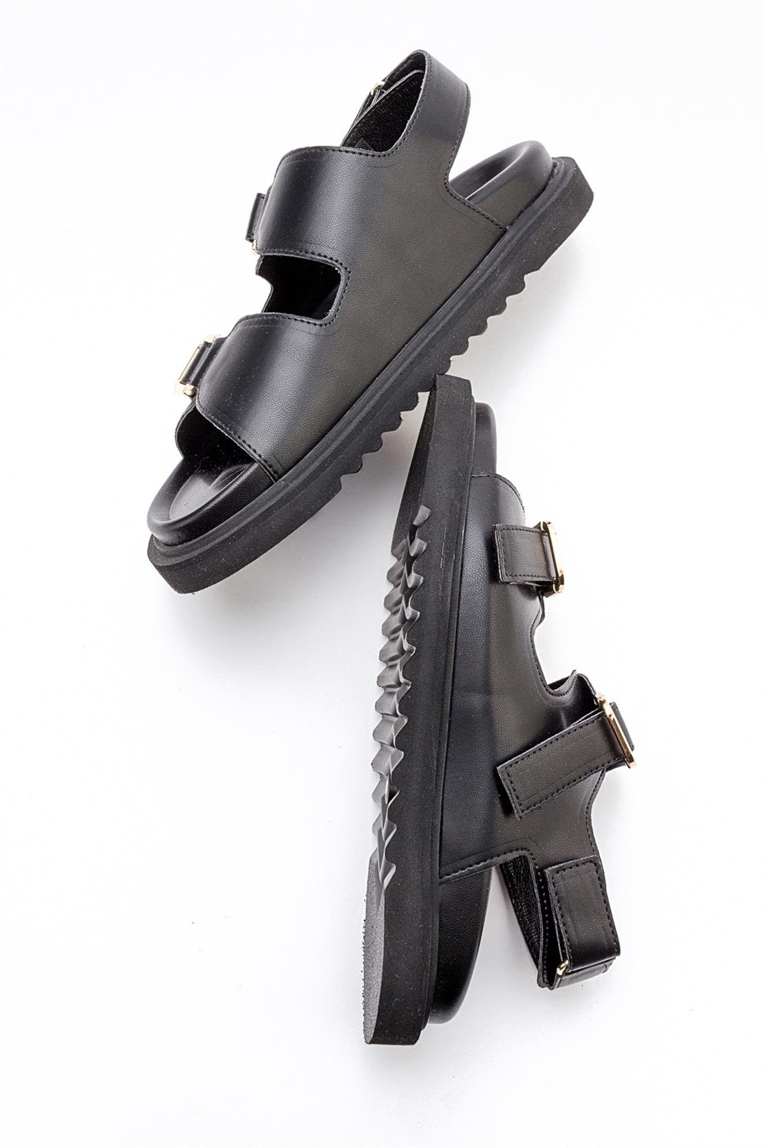 Hermosa - Black Sandal – heel view showing leather, black, Vowalisse