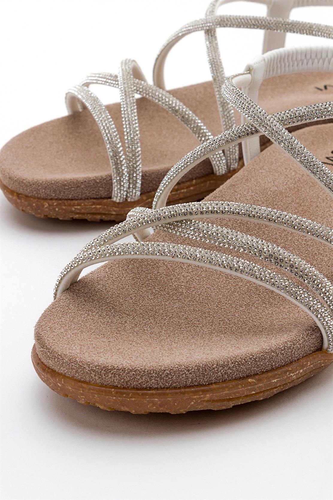 Ever White Embellished Sandal – heel view showing leather, white, Vowalisse