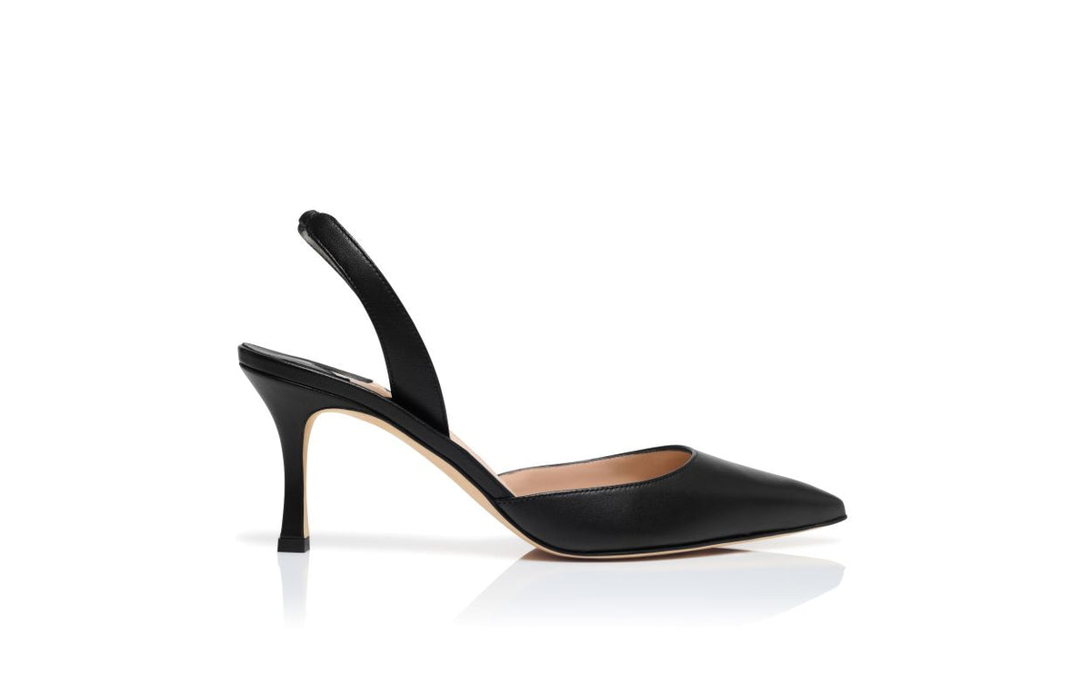 Adriana Flame Black Slingback Slingbacks – side profile showing black slingback, pointed toe, nappa leather, Vowalisse