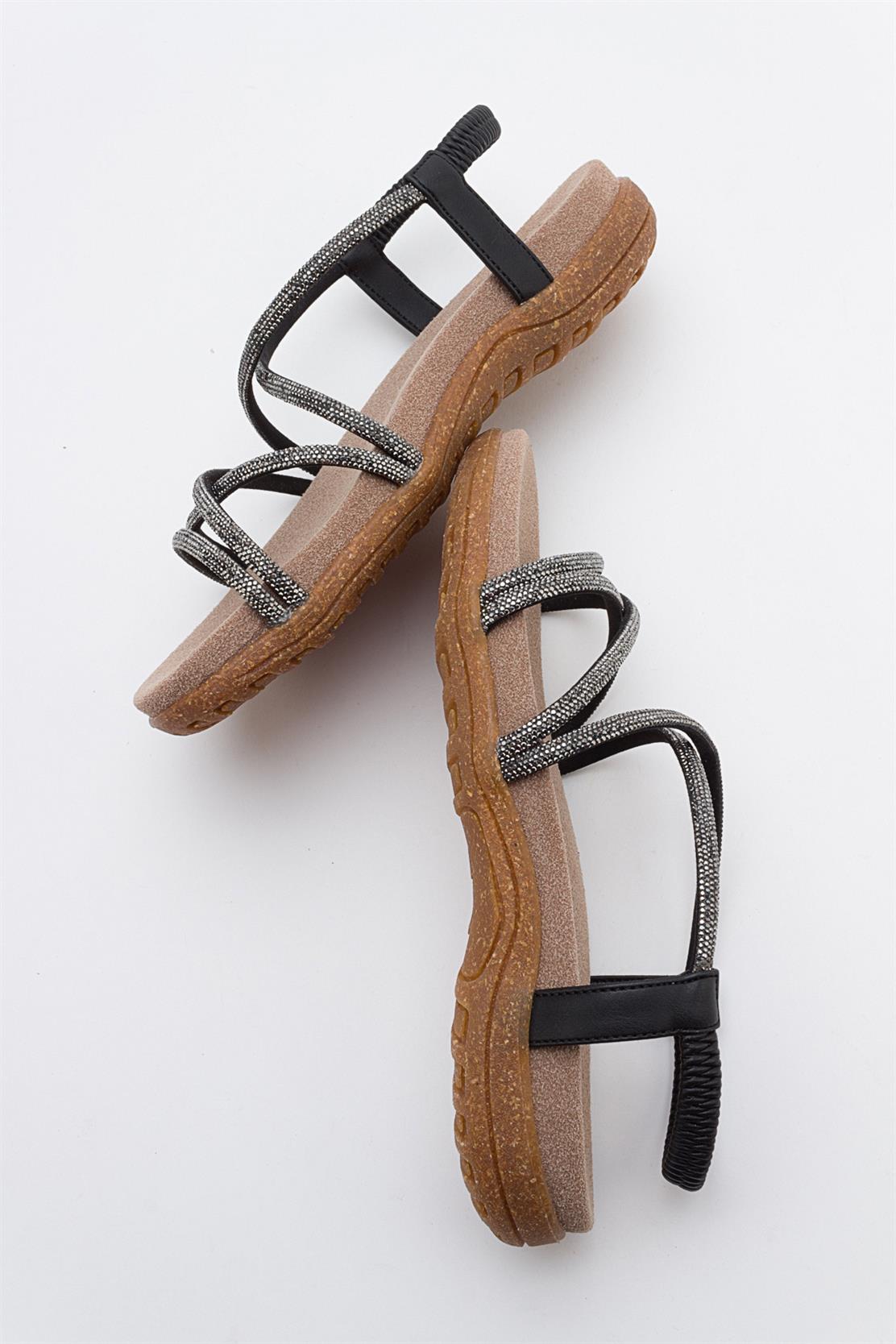 Ever Black Embellished Sandal – back view showing leather, black, Vowalisse
