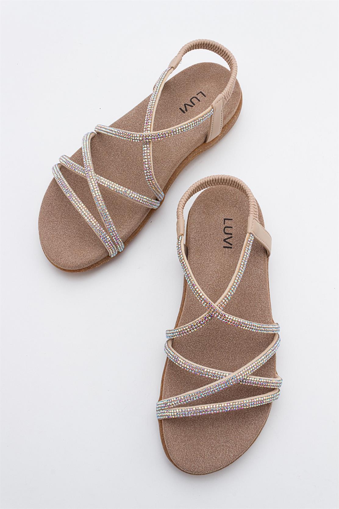 Ever Beige Embellished Sandal – side view showing leather, Vowalisse