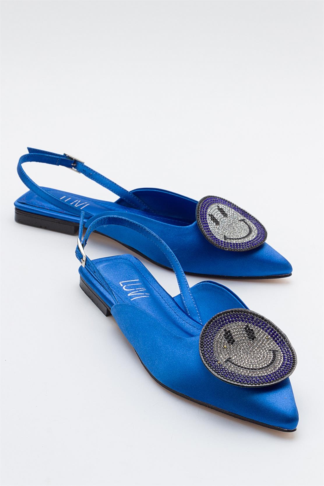 Gevel - Powder Blue Satin Ballet Flat – front three-quarter view showing satin, blue, Vowalisse