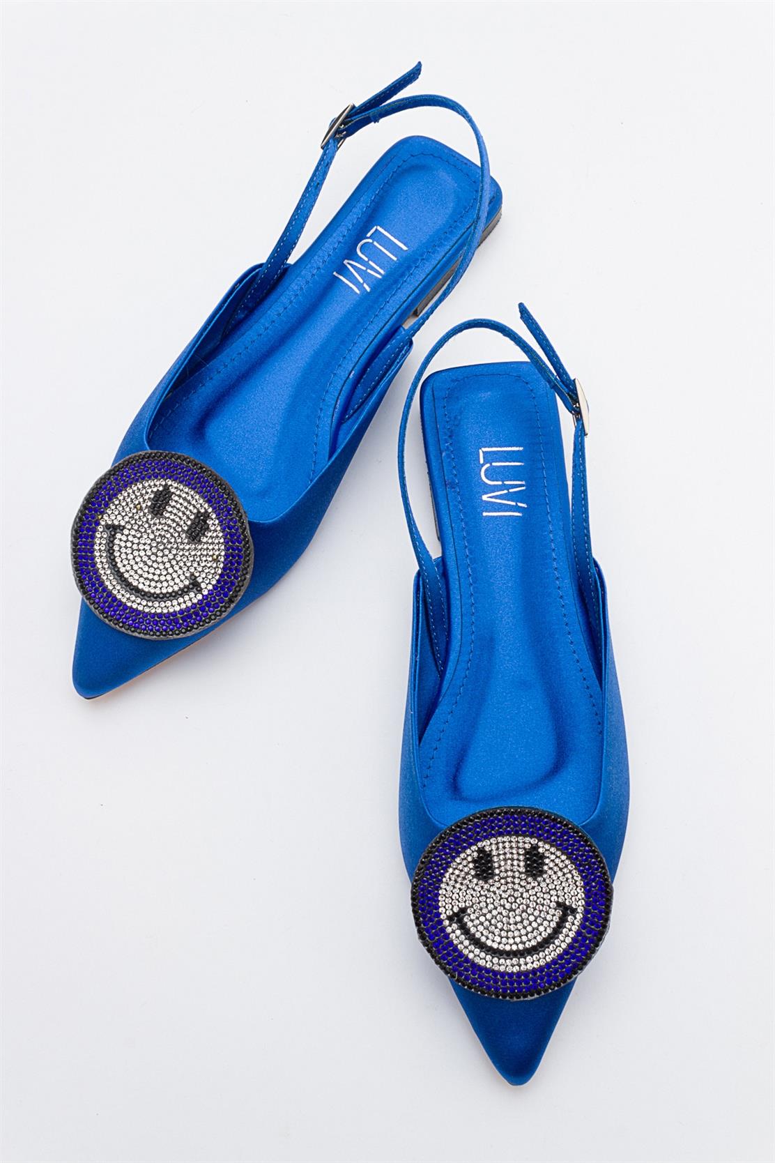 Gevel - Powder Blue Satin Ballet Flat – side view showing satin, blue, Vowalisse