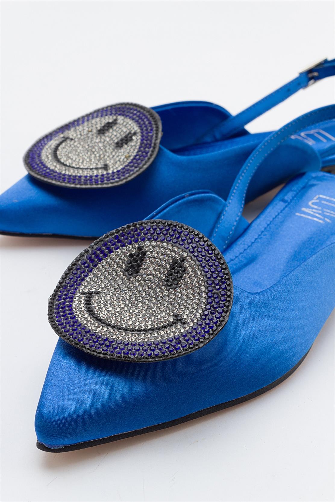Gevel - Powder Blue Satin Ballet Flat – detail view showing satin, blue, Vowalisse