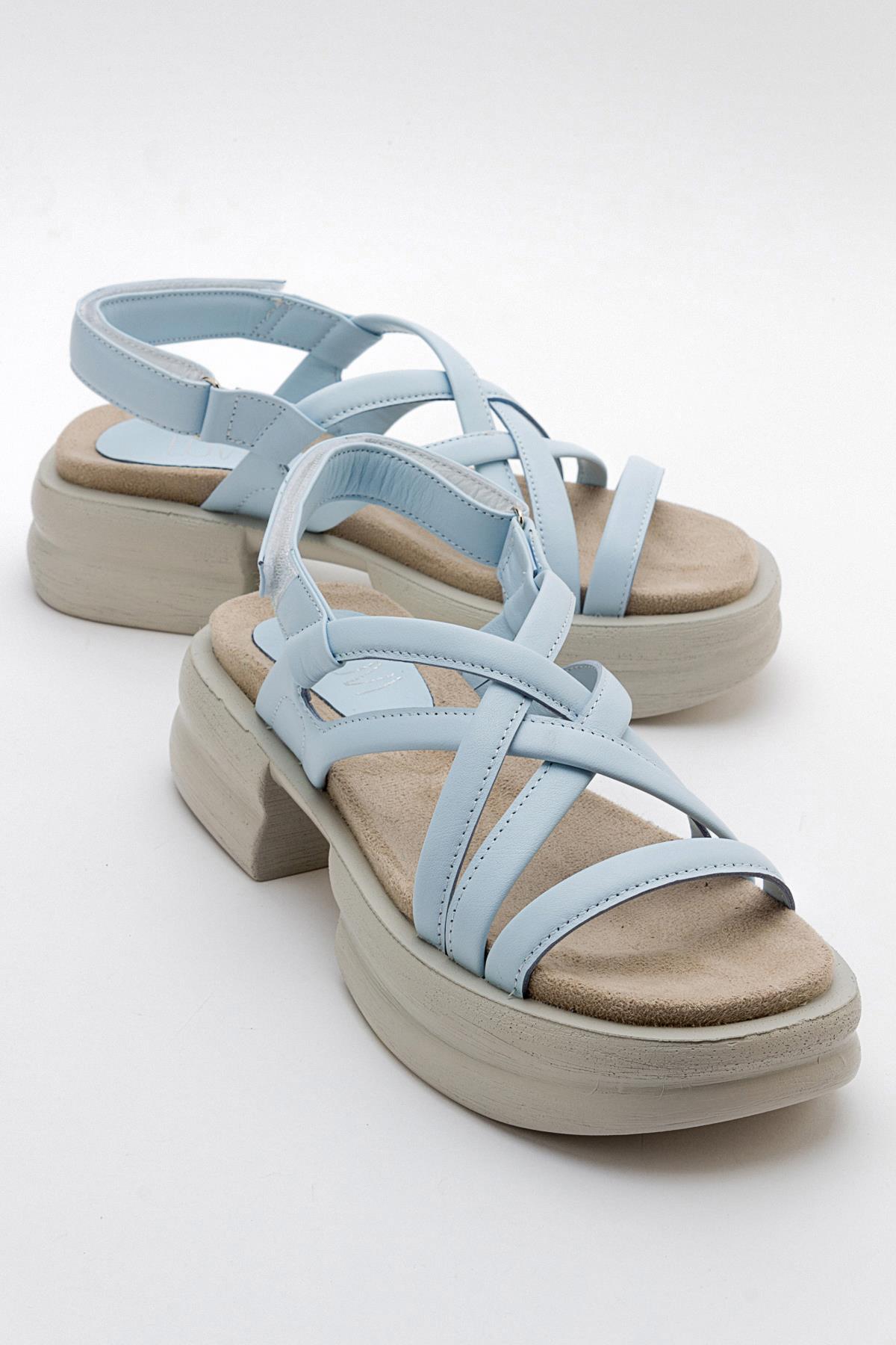 Senza - Baby Blue Genuine Leather Sandal – front three-quarter view showing leather, blue, Vowalisse