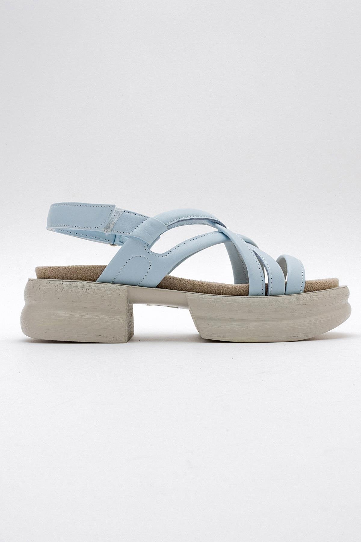Senza - Baby Blue Genuine Leather Sandal – top view showing leather, blue, Vowalisse