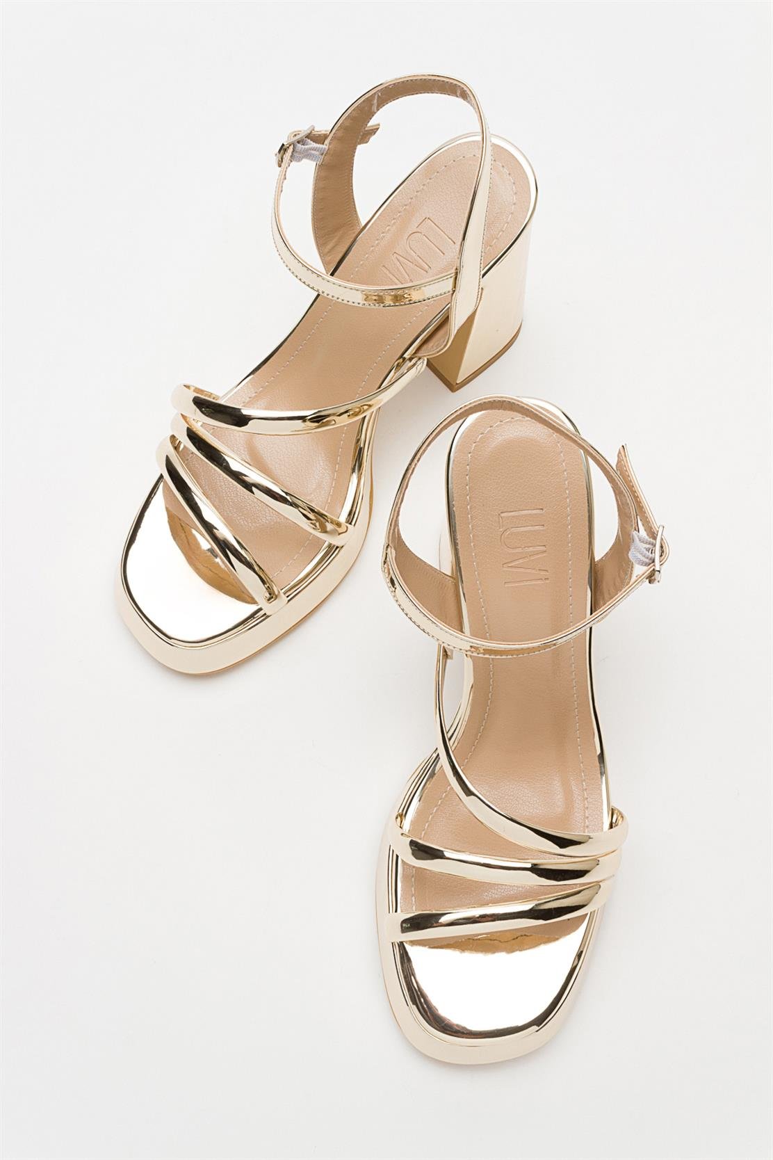Heas Gold Platform Sandal – detail view showing leather, gold, Vowalisse