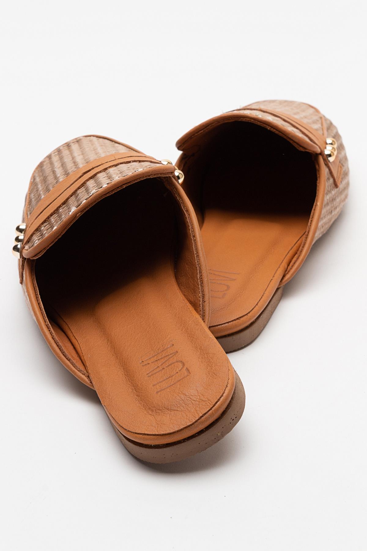 Patrizia - Brown Leather Mule – back view showing leather, Vowalisse