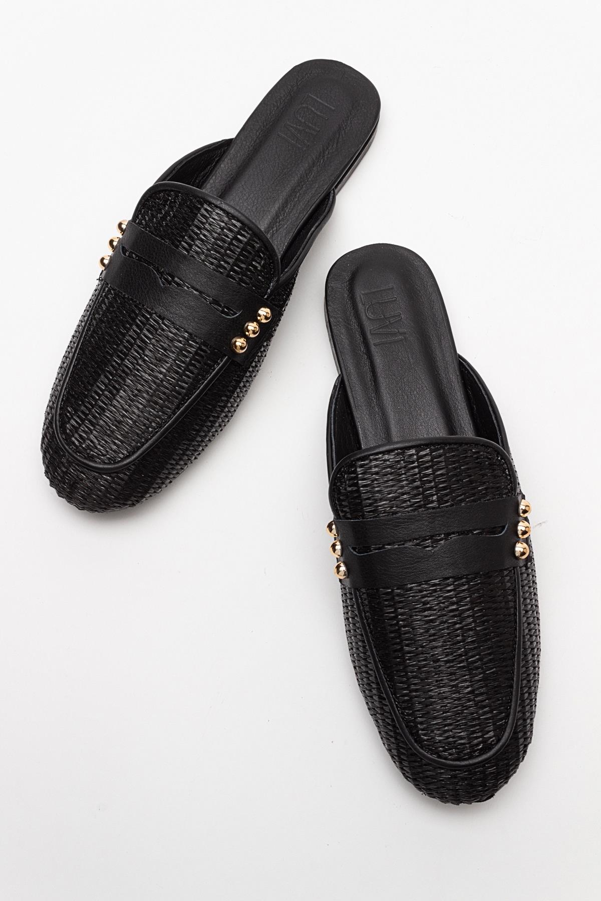 Patrizia - Black Leather Mule – side view showing leather, black, Vowalisse