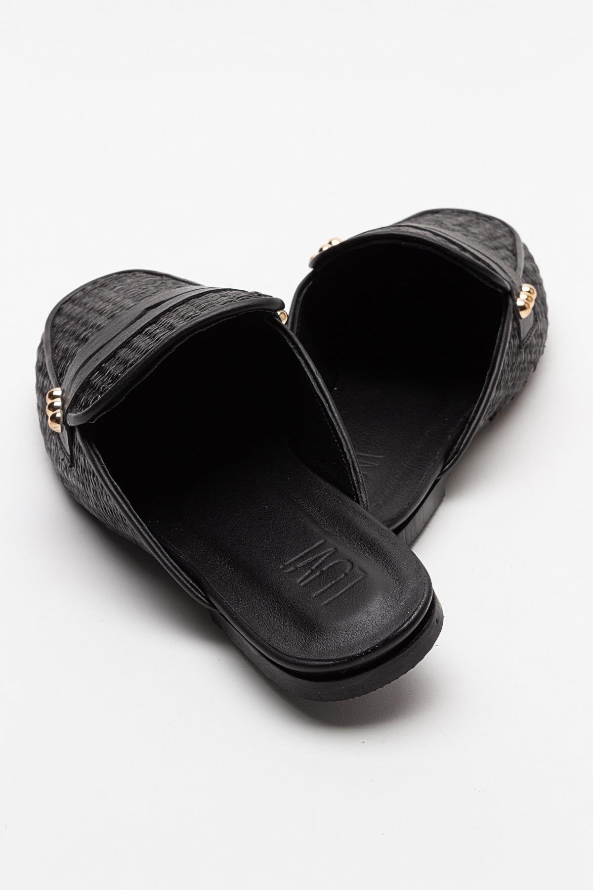 Patrizia - Black Leather Mule – back view showing leather, black, Vowalisse