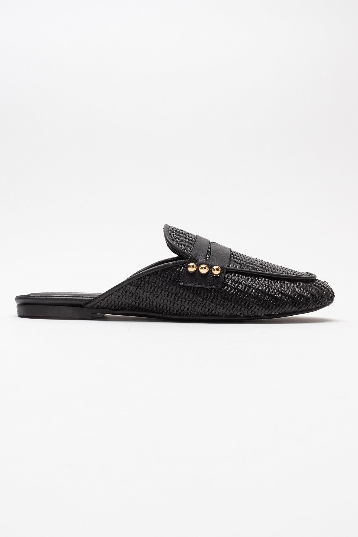 Patrizia - Black Leather Mule – top view showing leather, black, Vowalisse