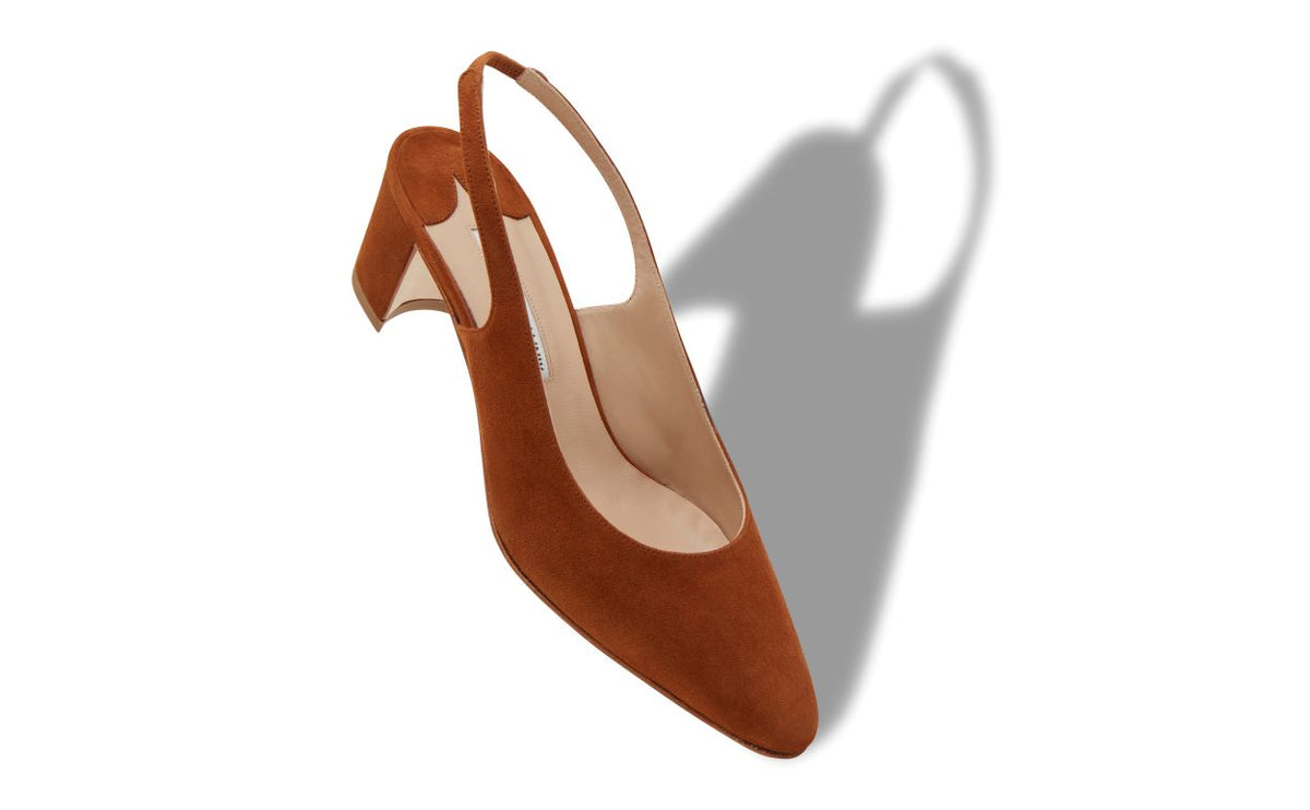 Marielle Jewel Brown Slingback Slingbacks – front three-quarter view showing brown slingback, almond toe, suede, Vowalisse