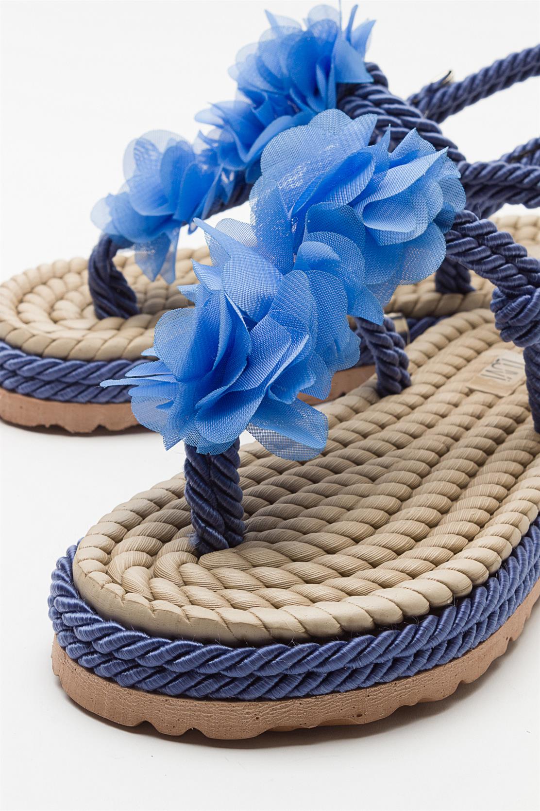 SANTRA Navy Lace-Up Thong Sandals – side view showing lace, leather, Vowalisse