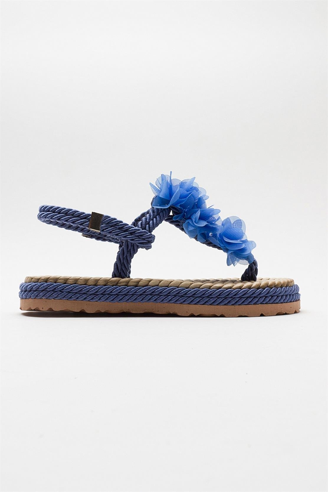 SANTRA Navy Lace-Up Thong Sandals – top view showing lace, leather, Vowalisse