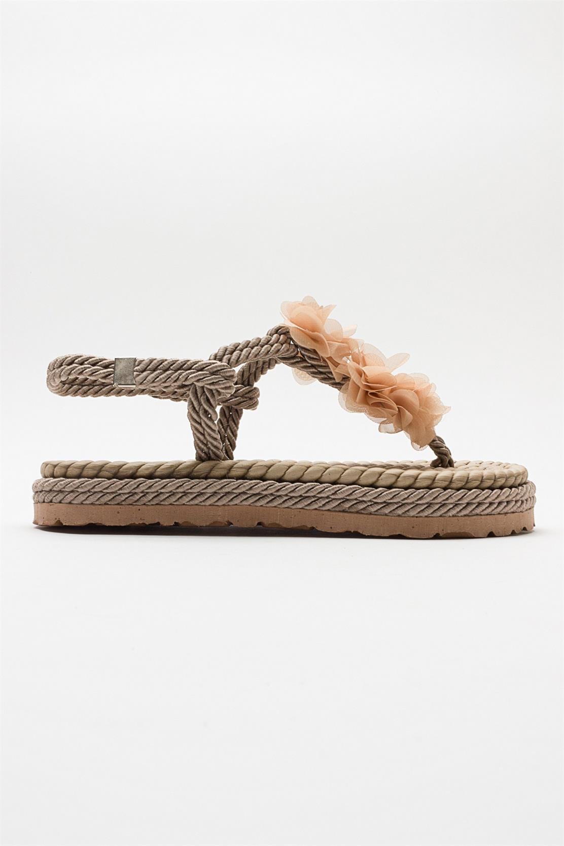 SANTRA Dark Beige Lace-Up Thong Sandals – top view showing lace, leather, Vowalisse
