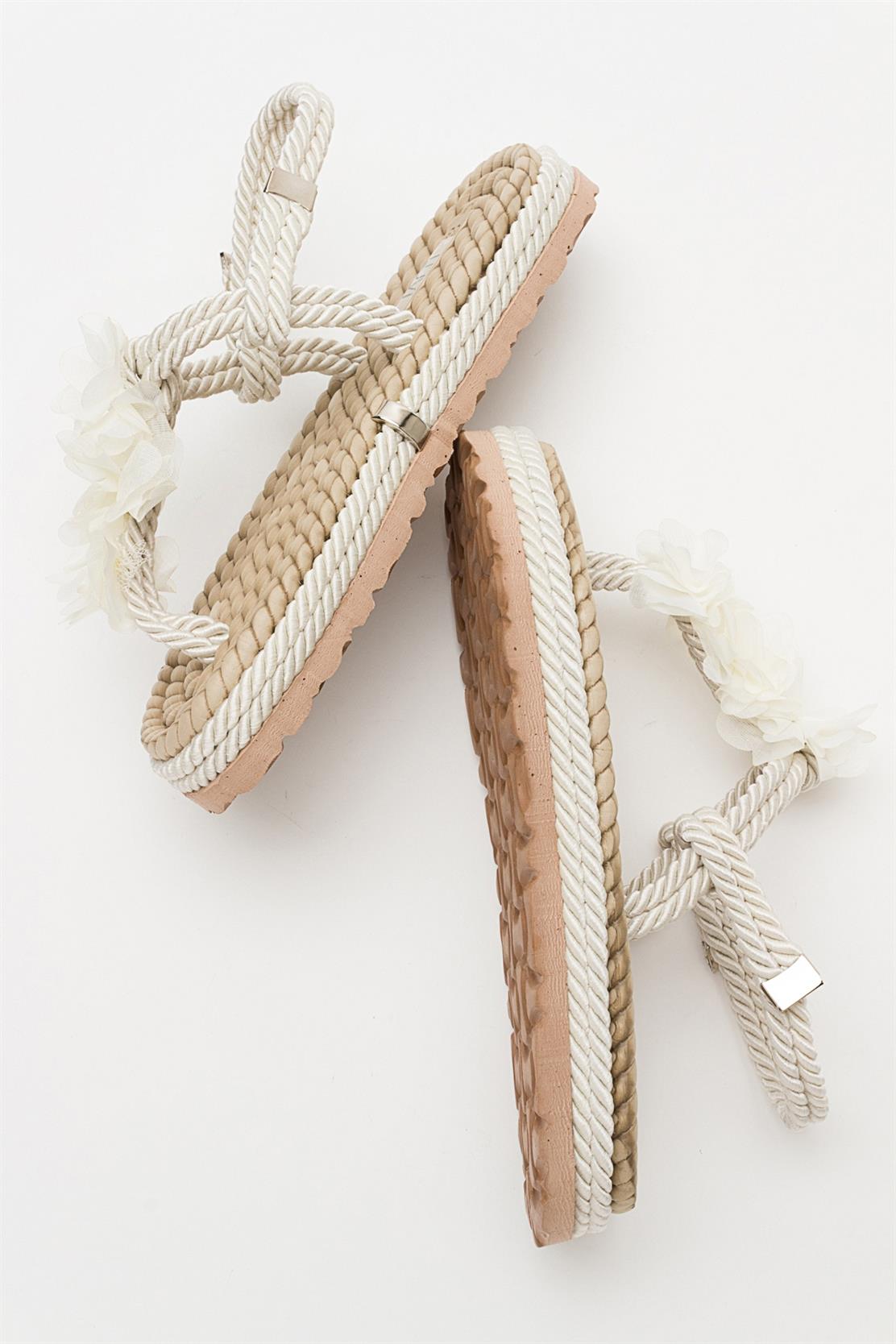 SANTRA Beige Lace-Up Thong Sandals – top view showing lace, leather, Vowalisse