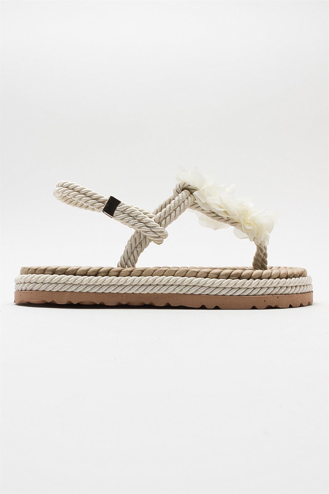 SANTRA Beige Lace-Up Thong Sandals – sole view showing lace, leather, Vowalisse