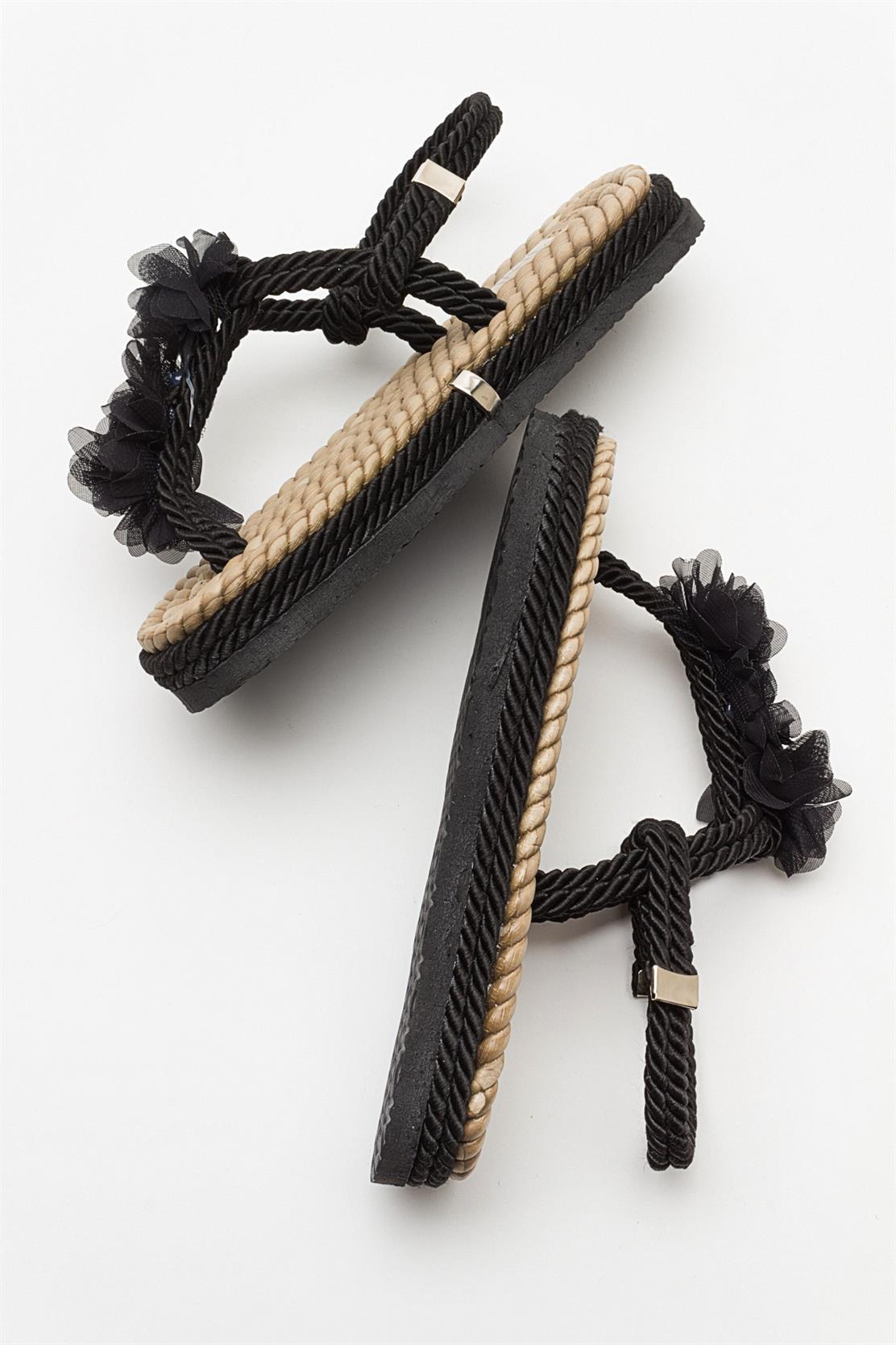 SANTRA Black Lace-Up Thong Sandals – side view showing lace, leather, black, Vowalisse