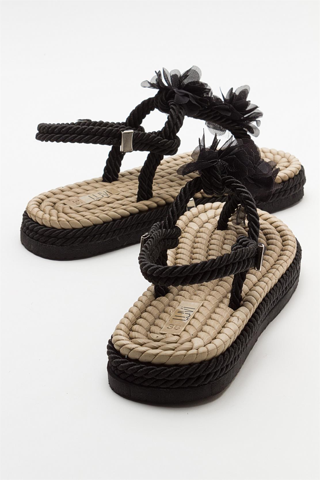 SANTRA Black Lace-Up Thong Sandals – heel view showing lace, leather, black, Vowalisse
